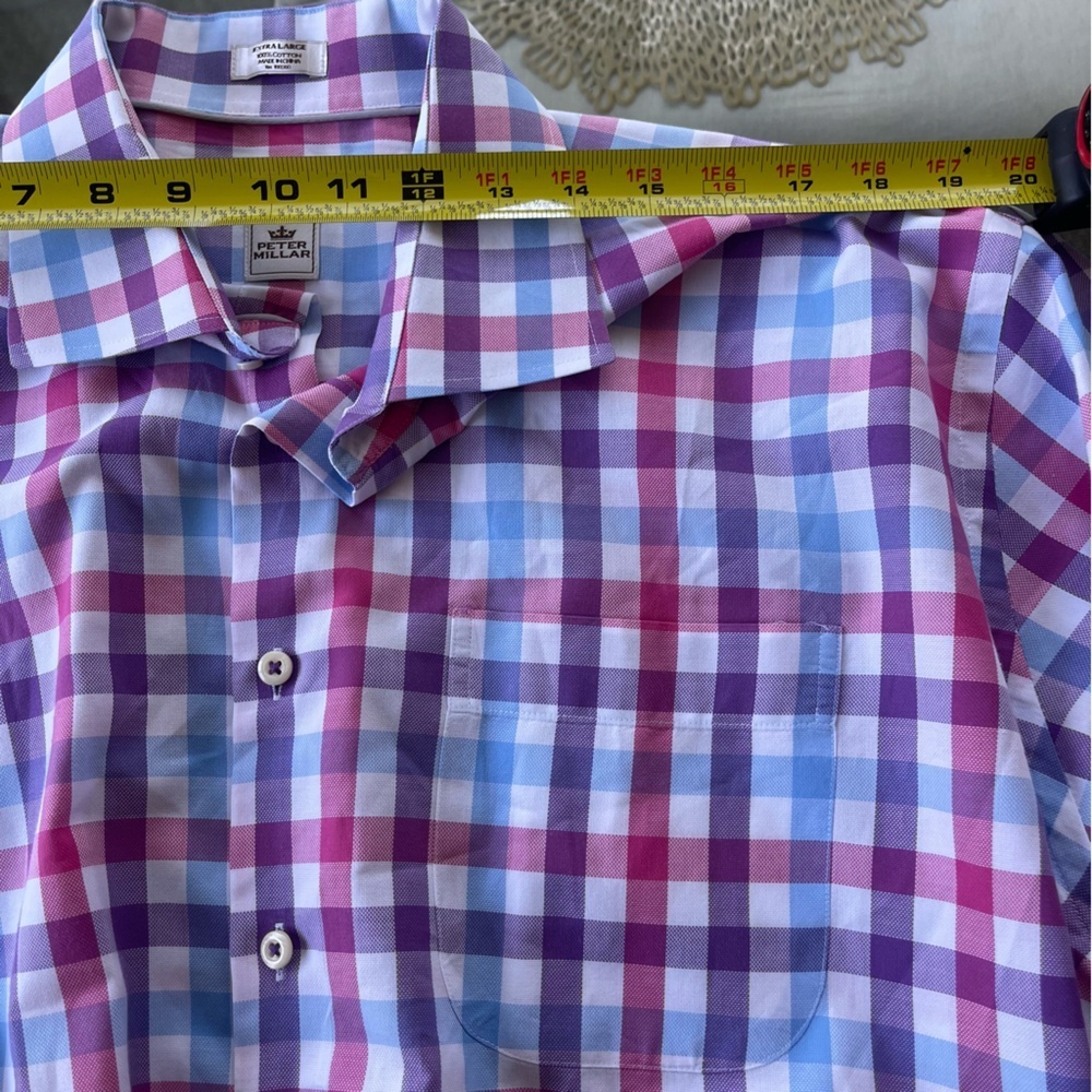 Peter Millar Men’s Long Sleeve Button Front Plaid Shirt Size XL Pink Blue‎ White - Picture 4 of 9